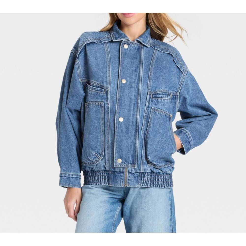 Universal Thread - Women's Relaxed Bomber Denim Jacket - Universal Th Blue - Picture 4 of 4